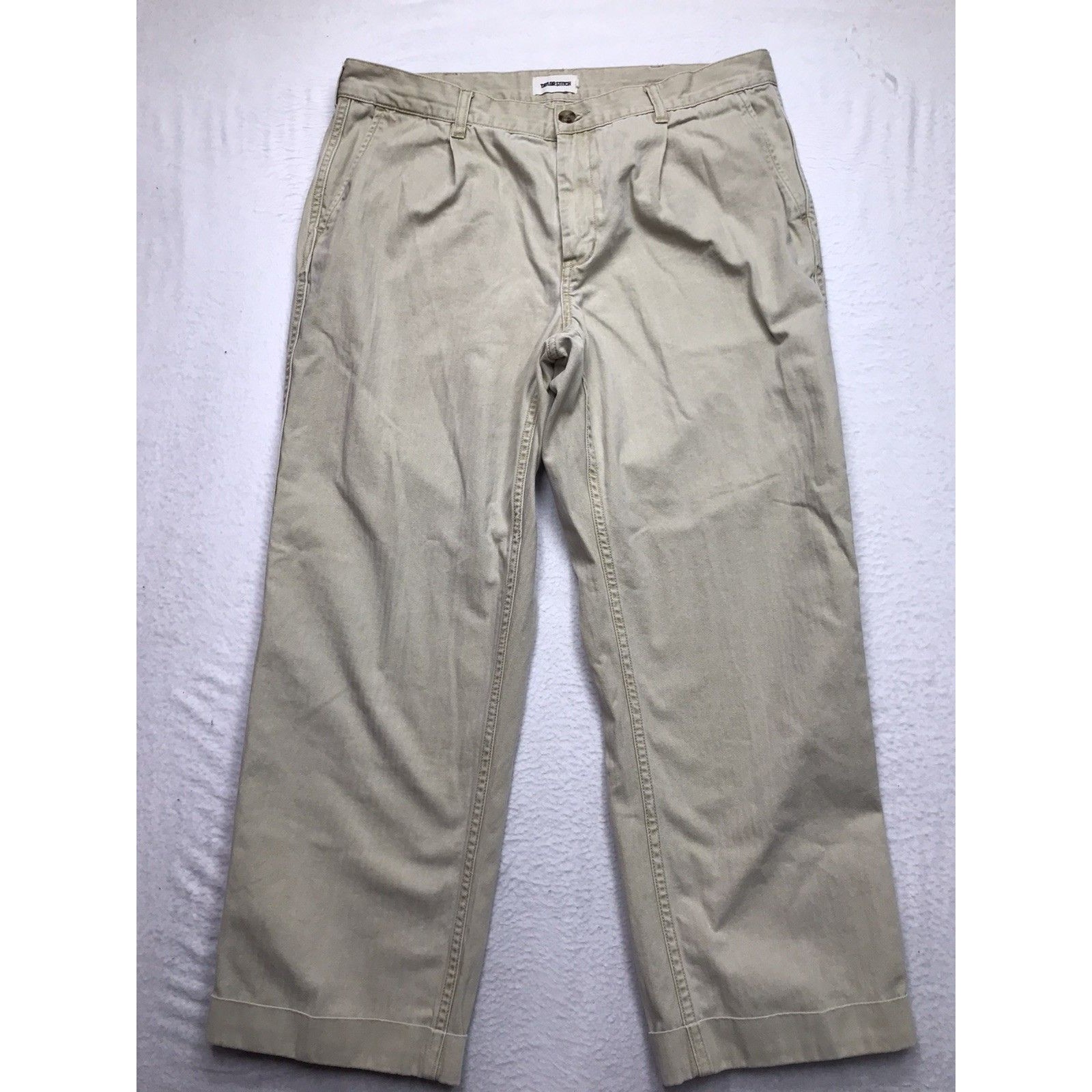 Taylor Stitch Foundation Pant Men 36x28 (Cuffed 1.5") Herringbone Khaki